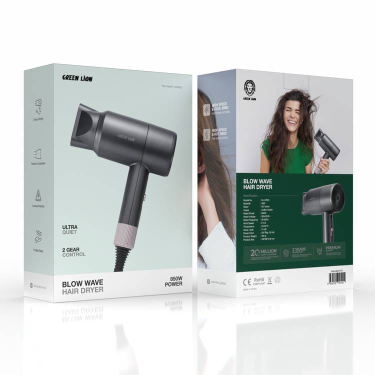 Blow Wave Hair Dryer, 850 W Rated Power, 33-52°C Temperature, Drying & Styling, Hot & Cool Wind, Overheat Protection, Ultra Quiet - Gray