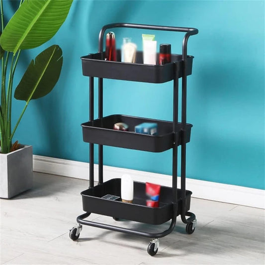 3-Tier Trolley Cart Organizer - Stackable Basket Rack for Kitchen and Pantry Storage