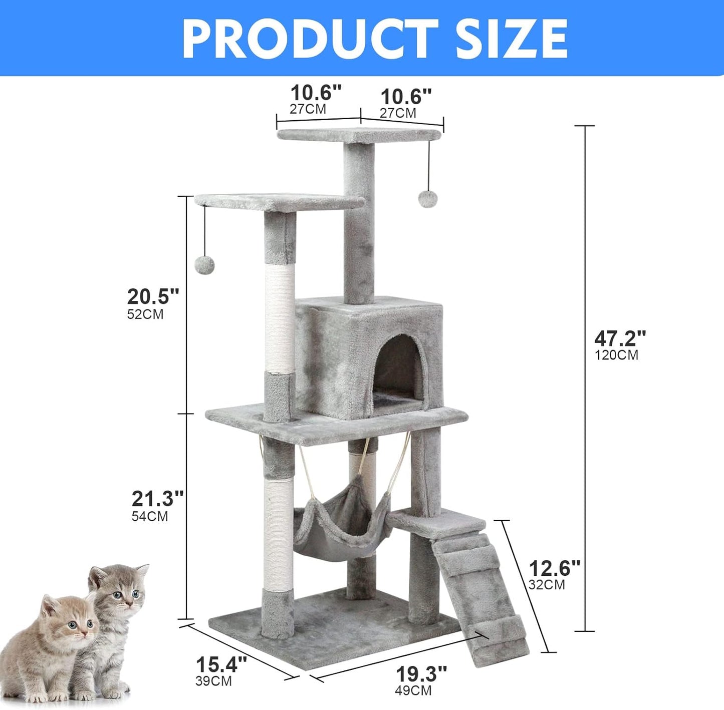 Cat Climbing Tower, Cat Tree Tower, Cat Tree, Four-layer (4.1ft, 120cm) Easy to Assemble, Sense of security