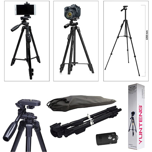 Yunteng VCT-5208 Tripod for Mobile Phones and Sports Cameras with Bluetooth Remote Control Shutter and Carry Case - Black