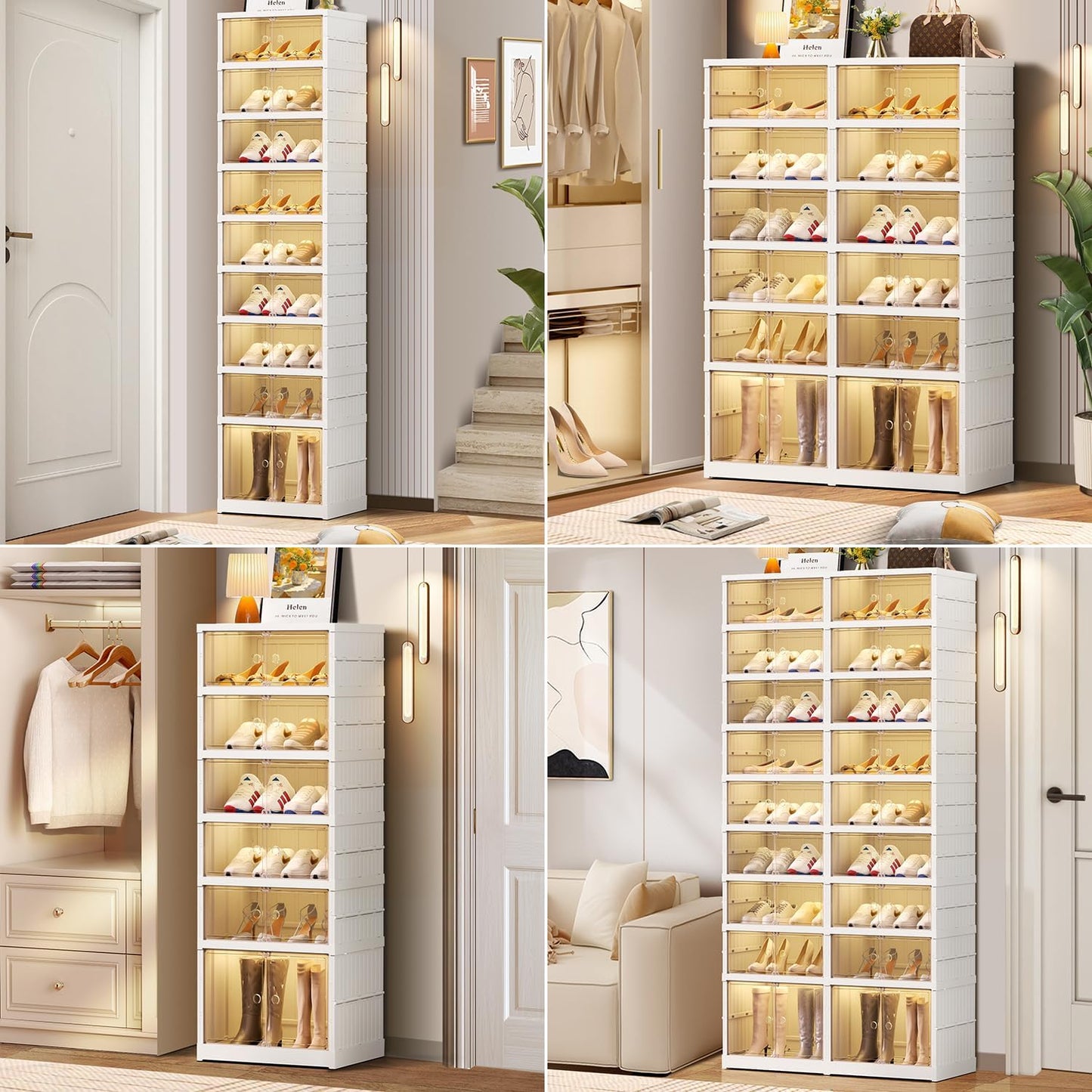 6-Tier Foldable Shoe Rack Organizer for Closet 12Pairs Plastic Shoe Shelf Collapsible Shoes Storage Box Clear Shoe Boxes Stackable with Door Easy Assembly Shoe Cabinet with Lids Large