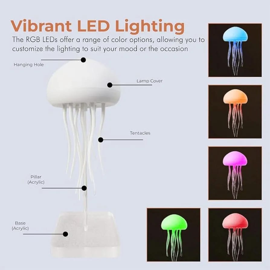 Jellyflow Lamp, Jellyfish Light, LED Cute Jellyfish Night Light, Led Swimming Jellyfish Atmosphere Light Night Light, Voice Control Jellyfish Night Light, Jellyfish Mood Lamp