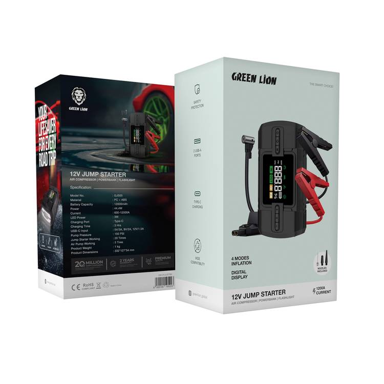 Green Lion 12V Jump Starter 12000 mAh - Black