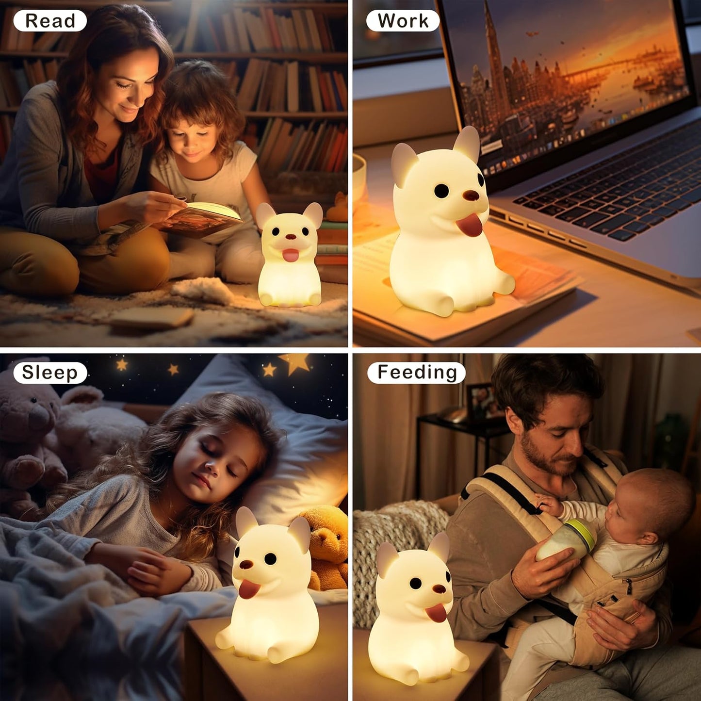 Puppy Dog Lamp, Soft Silicone Dog Night Light, Rechargeable Dimmable Nightlight, Bedside Lamp Nursery Nightlight with 20 Minutes Timer and Touch-Sensitive for Bedrooms, Living Room