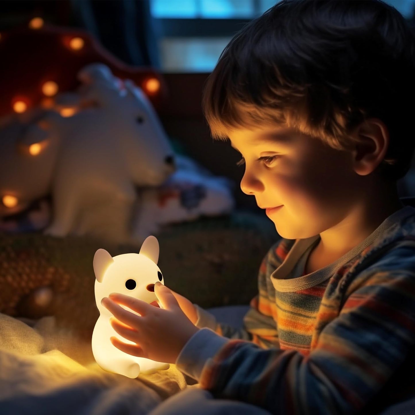 Puppy Dog Lamp, Soft Silicone Dog Night Light, Rechargeable Dimmable Nightlight, Bedside Lamp Nursery Nightlight with 20 Minutes Timer and Touch-Sensitive for Bedrooms, Living Room