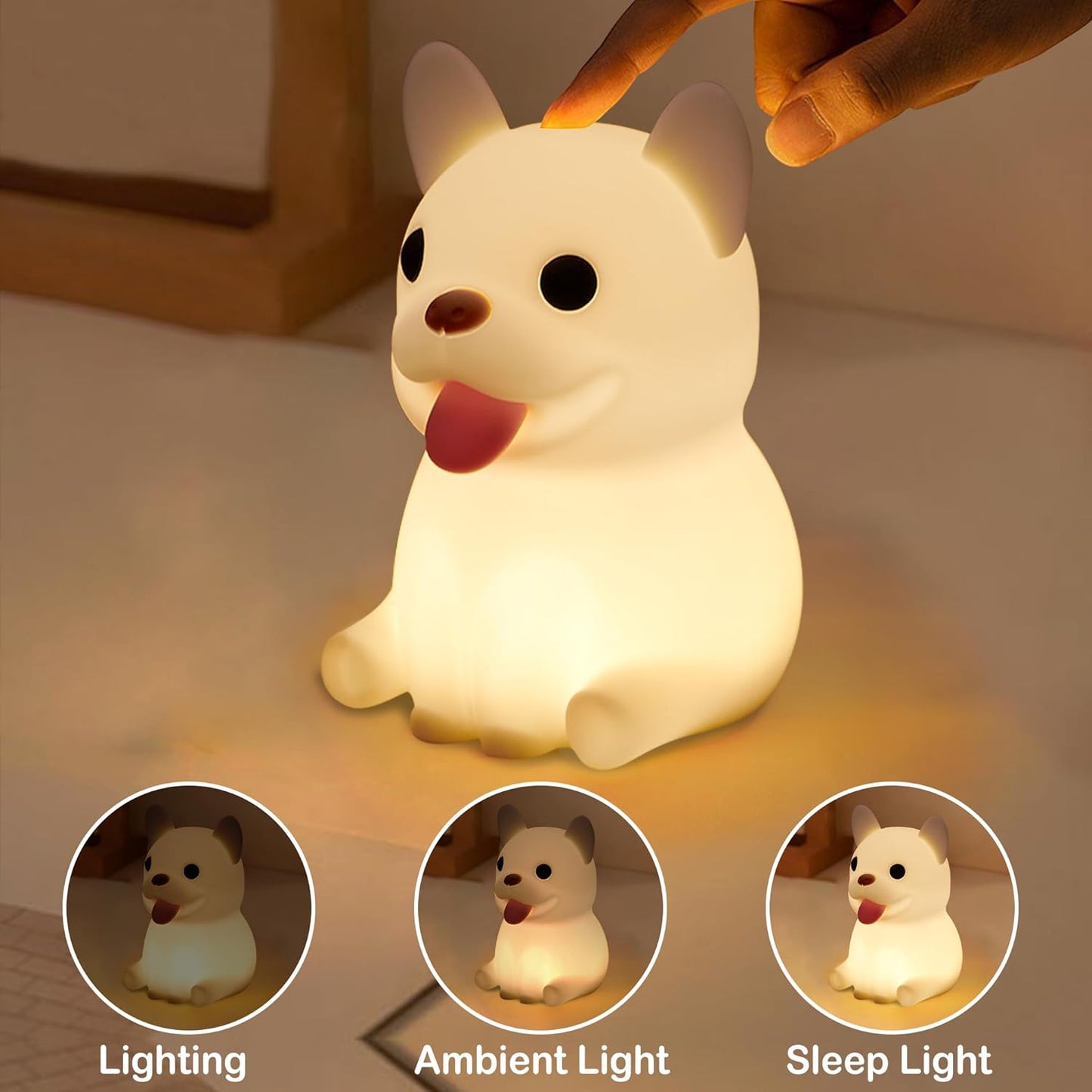 Puppy Dog Lamp, Soft Silicone Dog Night Light, Rechargeable Dimmable Nightlight, Bedside Lamp Nursery Nightlight with 20 Minutes Timer and Touch-Sensitive for Bedrooms, Living Room