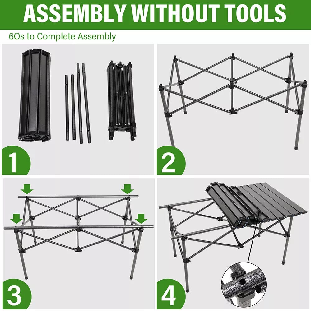 BBGS Portable Camping Table, Aluminium Table Top and Carry Bag, Perfect for Food, Cooking, Picnic, Outdoor, Beach, Hiking, Fishing (Size : 120  x  55 cm)