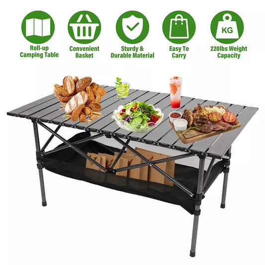 BBGS Portable Camping Table, Aluminium Table Top and Carry Bag, Perfect for Food, Cooking, Picnic, Outdoor, Beach, Hiking, Fishing (Size : 120  x  55 cm)