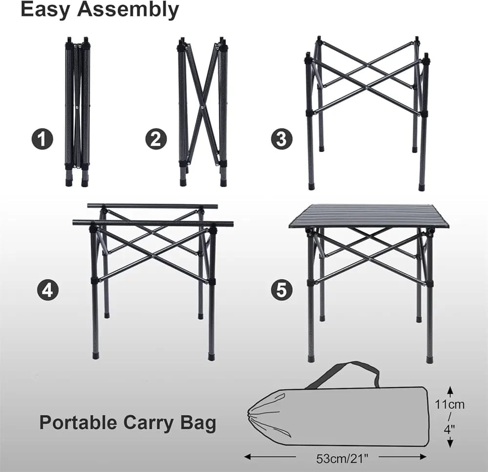 BBGS Portable Camping Table, Aluminium Table Top and Carry Bag, Perfect for Food, Cooking, Picnic, Outdoor, Beach, Hiking, Fishing (Size : 90  x  55 cm)