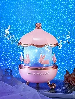 Bunny's Carousel Night Light Projector for Kids Room, Rabbits 6 Film, Baby Night Light Projector, USB Cable,360 Rotating