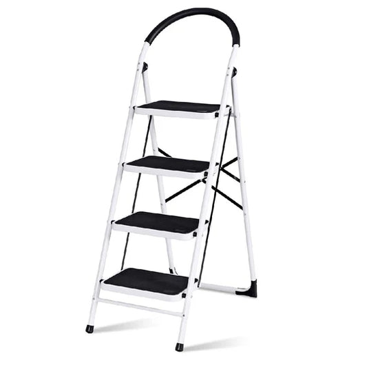 4 Step Ladder – Folding Step Ladder, Portable With Anti-Slip Mat & Comfortable Soft Handgrip, Heavy Duty Steel Step Ladder - Easy to Store Step Ladders, 150KG Max Capacity