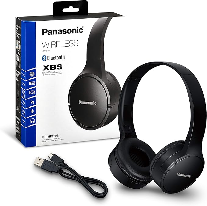 Panasonic RB-HF420BE-K Bluetooth On-Ear Headphones, Voice Control, Wireless, Up to 50 Hours Battery Life - Black