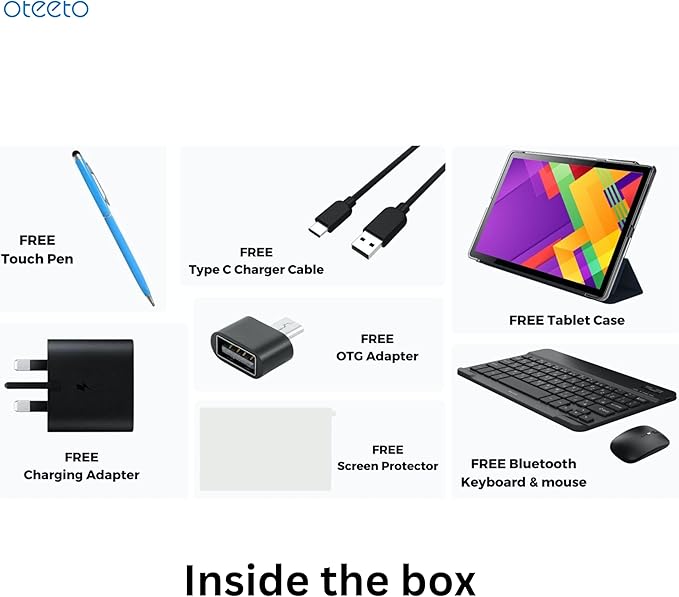 Oteeto TAB 10 Pro, Single SIM 5G Network, 8GB RAM + 512GBG ROM, Wifi, 8000 mAh, 8MP Front + 13MP Rear Camera, Includes Keyboard,Mouse,Touch Pen,OTG,Flip Cover, Gray