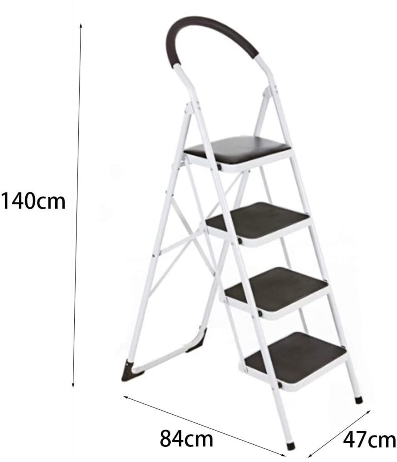 4 Step Ladder – Folding Step Ladder, Portable With Anti-Slip Mat & Comfortable Soft Handgrip, Heavy Duty Steel Step Ladder - Easy to Store Step Ladders, 150KG Max Capacity