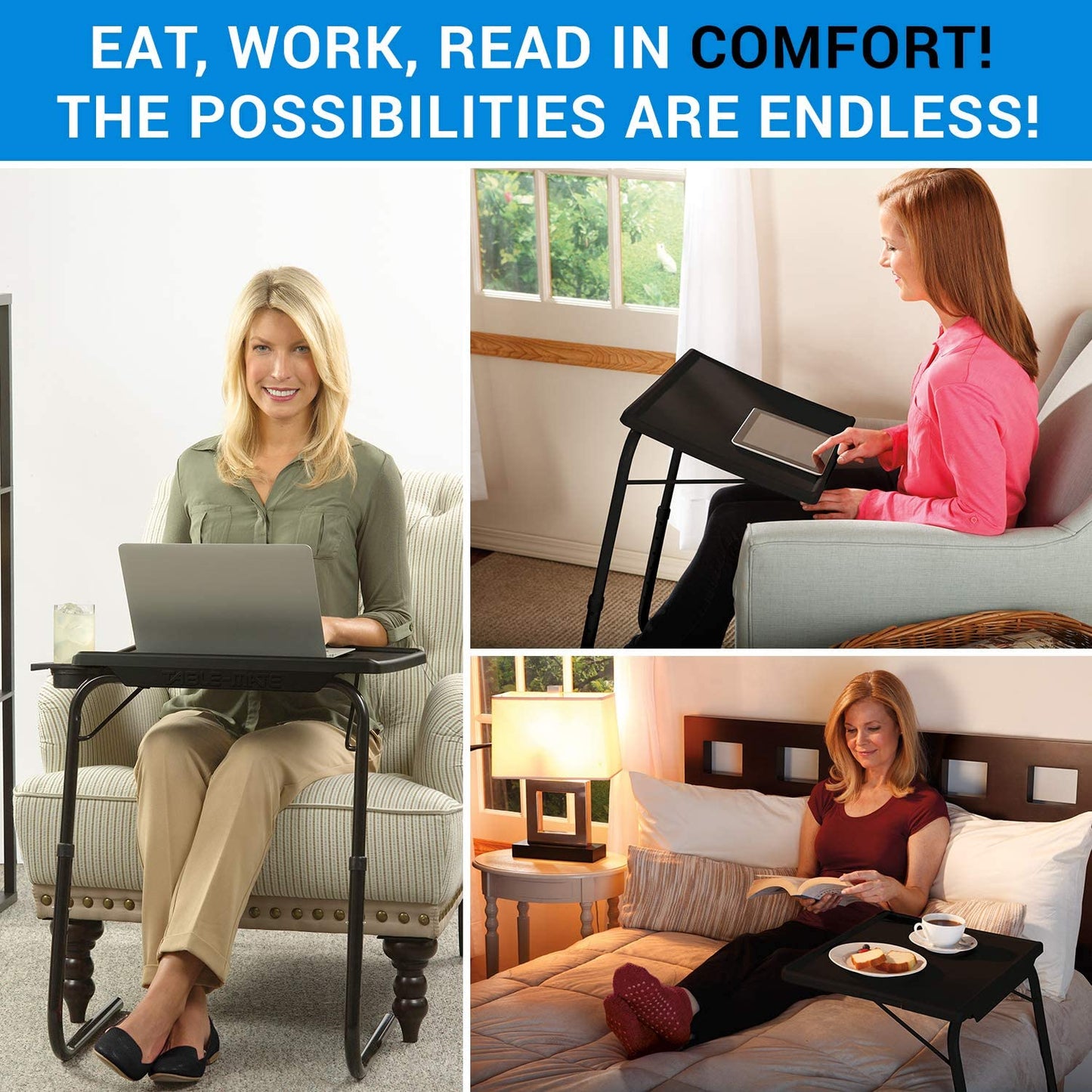 Adjustable Folding Table for TV, Dinner, Laptop, Travel Desk - Table Mate