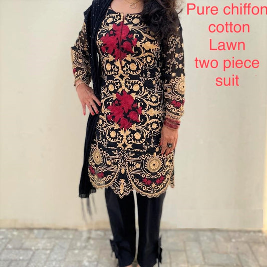 Saadia's Style : Chiffon Embroidered Cotton Lawn 2 pc Suit